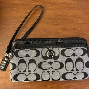 Coach Signature Double Zipper Wristlet Clutch Wallet Black Gray Vintage NWOT
